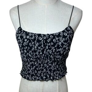Smocked Crop Top Lace Trim Y2K Cami Tank Fairycore M Black White